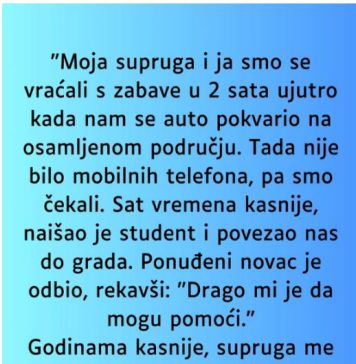 “Supruga i ja smo se vracali sa zabave u 2 ujutro i auto nam staje na osamljenom mjestu…”