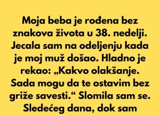 Sobala sam u bolnici, dok sam jecala, kada je muž došao i hladno rekao: „Kakvo olakšanje. Sad mogu da te ostavim bez osećaja krivice.“