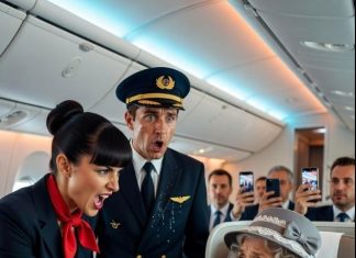 Kabina leta 808 kompanije Apex Airlines svetlucala je pod mekim zlatnim osvetljenjem dok je presecala noćno nebo od Njujorka do Los Anđelesa — najelitnija ruta na nebu. Ovde je sve imalo svoju cenu: tišina, udobnost, čak i poštovanje. Prva klasa nije bila samo kabina. Bila je to deklaracija moći. I Serena Blake je to dobro znala. Sa dvadeset šest godina, nosila je samopouzdanje poput svoje savršeno skrojene uniforme — plava kosa besprekorno zakačena, nokti besprekorni, osmeh izoštren godinama služenja ultra-bogatima. Nije bila samo stjuardesa. Bila je kustoskinja privilegija, nema sutkinja koja je pripadala ovom vazdušnom kraljevstvu. Sipanje starog Dom Pérignona milijarderima i ignorisanje svih ispod njihovog statusa činilo ju je nedodirljivom. Do danas. Prolaz se utišao dok je jedna starija žena polako zakoračila u prvu klasu. Delovala je van mesta na svaki mogući način — izbledeli sivi kardigan, široka cvetna haljina koja je videla bolje decenije, izgazene ortopedske cipele i iznošena platnena torba stisnuta čvrsto u rukama. Razgovori su utihnuli. Pogledi su je pratili kao da je greška koja se provukla pored obezbeđenja.